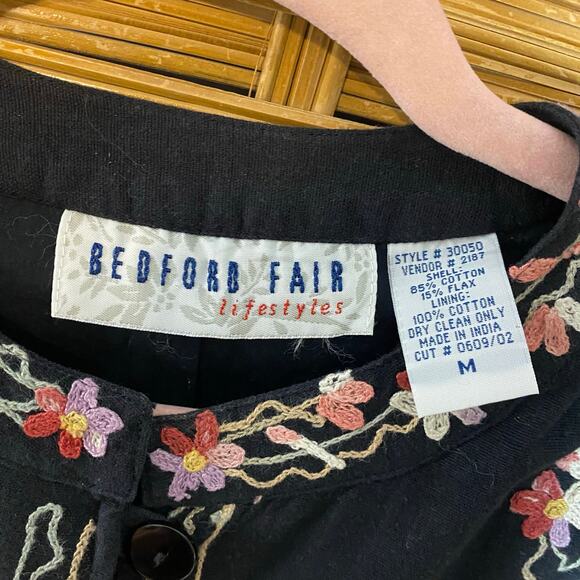 Bedford Fair Embroidered Floral Jacket Black Cotton Blend Boho India Medium - Picture 3 of 6